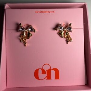 En Route Gold and Crystal Bow Earrings